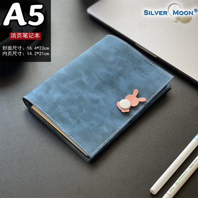SilverMoon银月高颜值本子A5活页笔记本文艺精致简约ins风日记本厚少女心可爱便携随身手帐本无格软皮