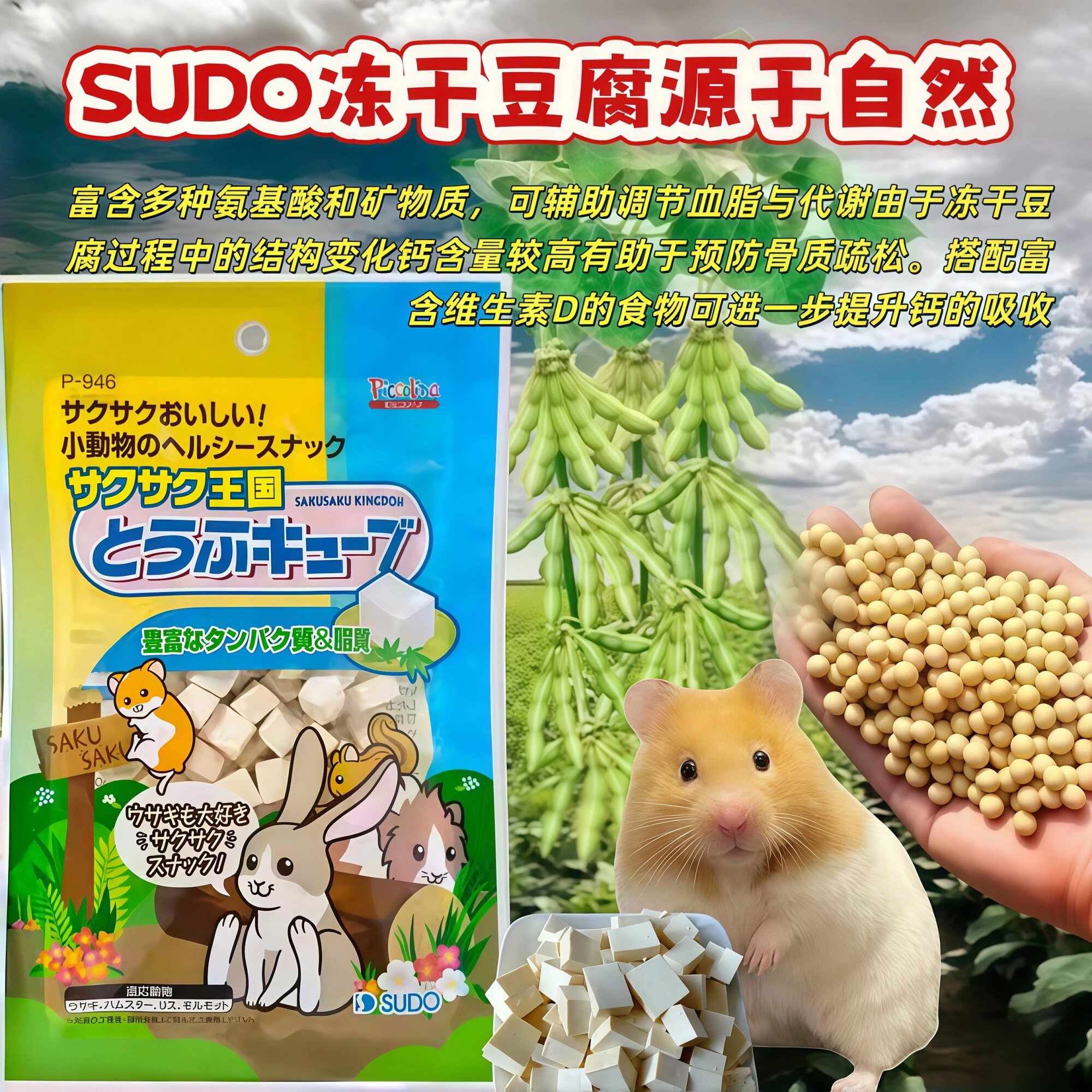 日本SUDO 天然冻干豆腐块 整包/分装 健康营养补充蛋白兔鼠龙猫