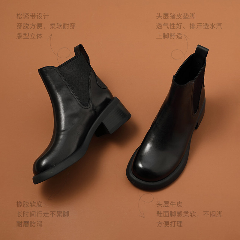 BLACK BROWN BLOCK HEEL HIGH HEEL CHELSEA BOOTS WOMENS BRITISH BOOTS WOMENS LEATHER ELASTIC BOOTS WOMENS WINTER FLEECE