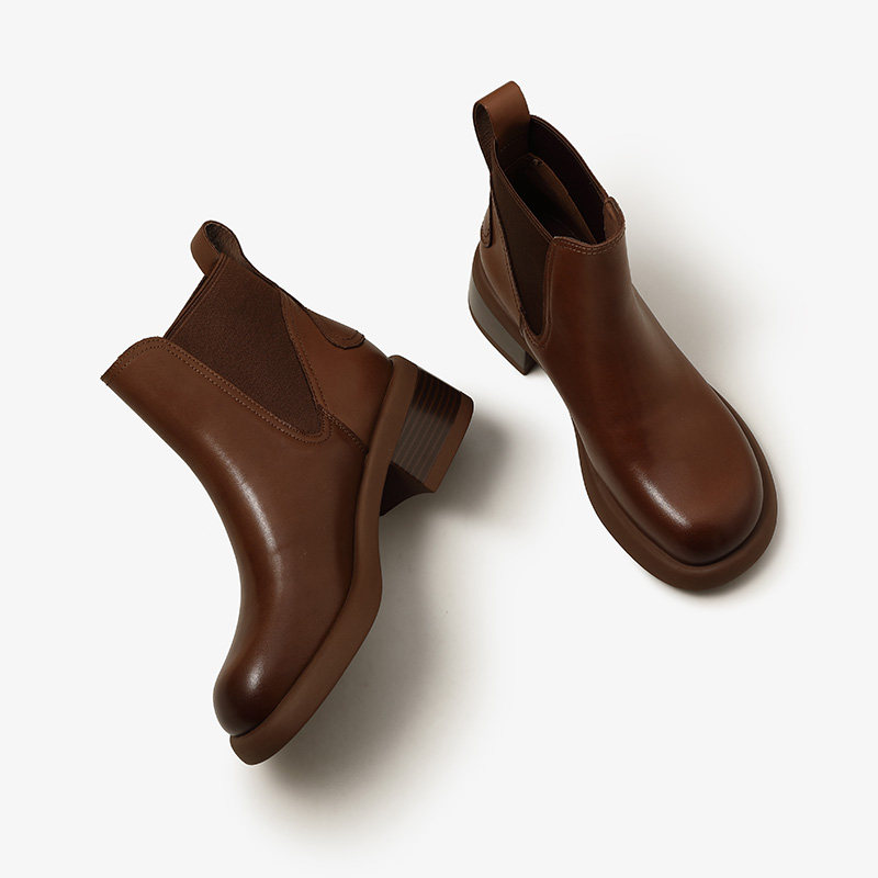 BLACK BROWN BLOCK HEEL HIGH HEEL CHELSEA BOOTS WOMENS BRITISH BOOTS WOMENS LEATHER ELASTIC BOOTS WOMENS WINTER FLEECE