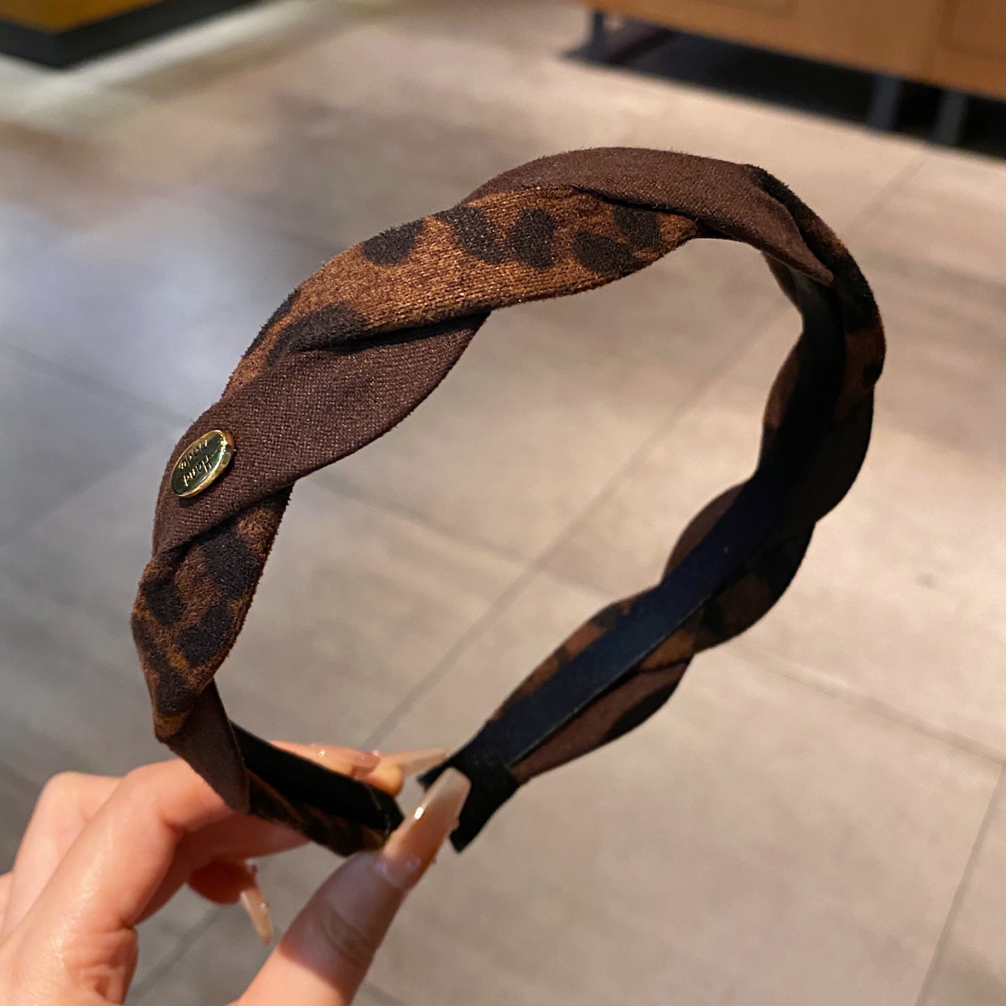 复古丝绒豹纹发箍秋冬高级感