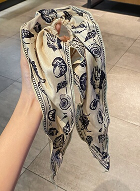 复古海螺丝巾印花发圈女小众气质度假风时尚搭配女扎发头绳发饰