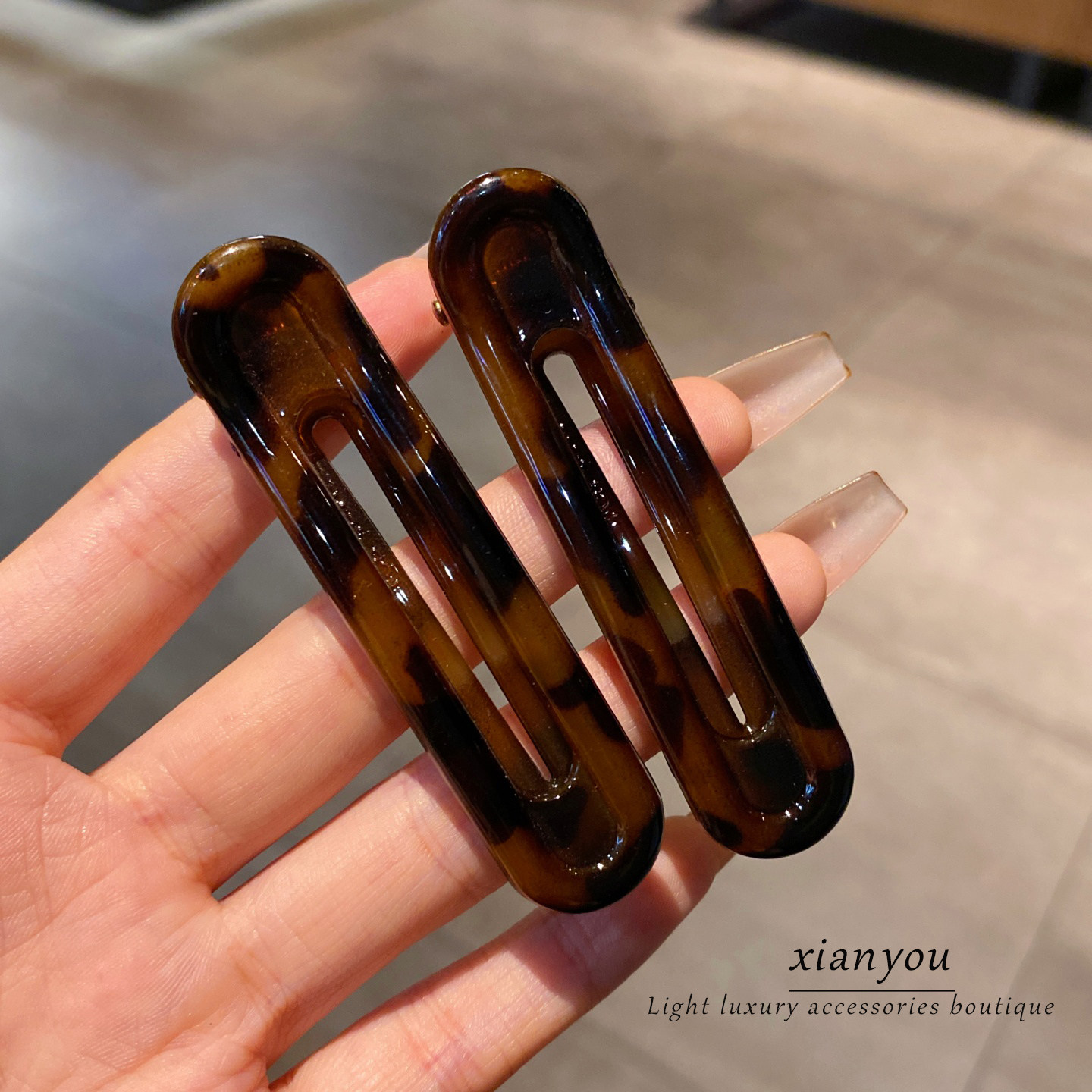 复古琥珀色椭圆发夹女气质简约百搭侧边前额碎发夹鸭嘴夹发卡发饰