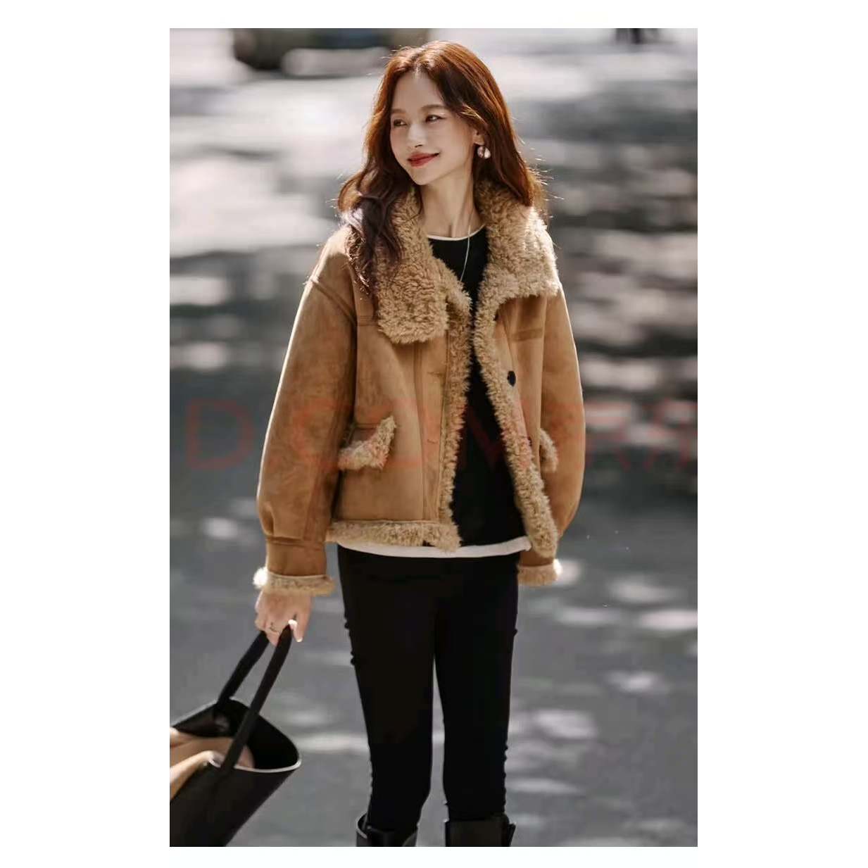 复古加厚毛领短外套女冬季