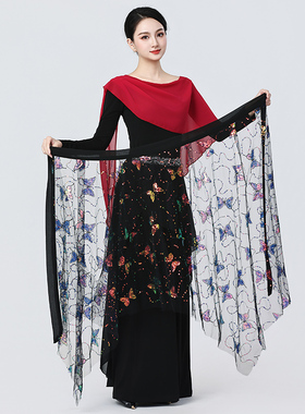 网纱蝴蝶裙一片式系带半身亮片裙东方舞臀巾百搭练功服流苏腰巾沙