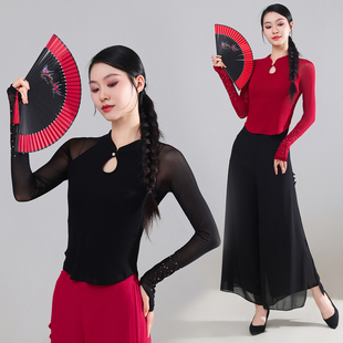 2025新款古典舞服装女长袖上衣中国风民族舞蹈纱衣练功服女演出服