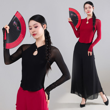 2025新款古典舞服装女长袖上衣中国风民族舞蹈纱衣练功服女演出服