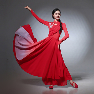 古典舞演出服女中国风开场舞大摆裙独舞伴舞现代舞蹈服装红色长裙