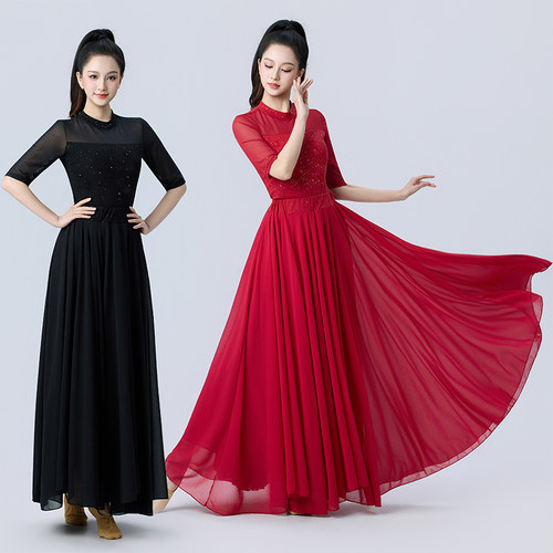 新款720度大摆中国风演出长裙