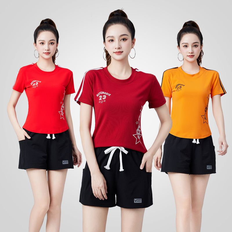 杨丽萍广场舞服装新款运动套装跑步跳健身操团体舞蹈演出服女夏季