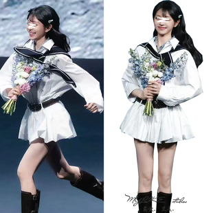 明星同款学院风白色清新海军领A字休闲连衣裙女修身显瘦短裙子