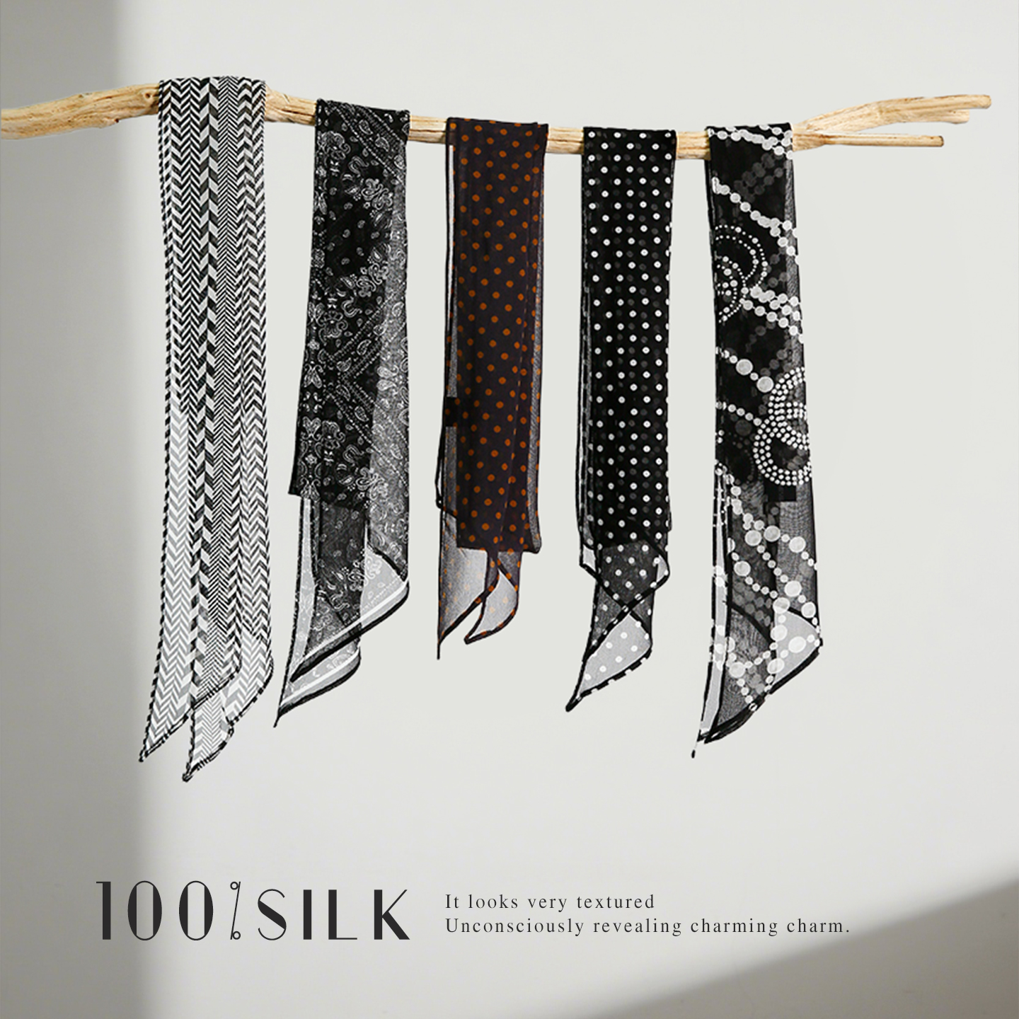 波点丝巾女2025新款细窄围巾小长条白黑色系脖子飘带丝带搭配衬衫