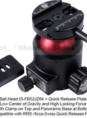 FB52JZ64低重心高锁力球形云台+QS-60快装板兼容RRS/ARCA双开口52