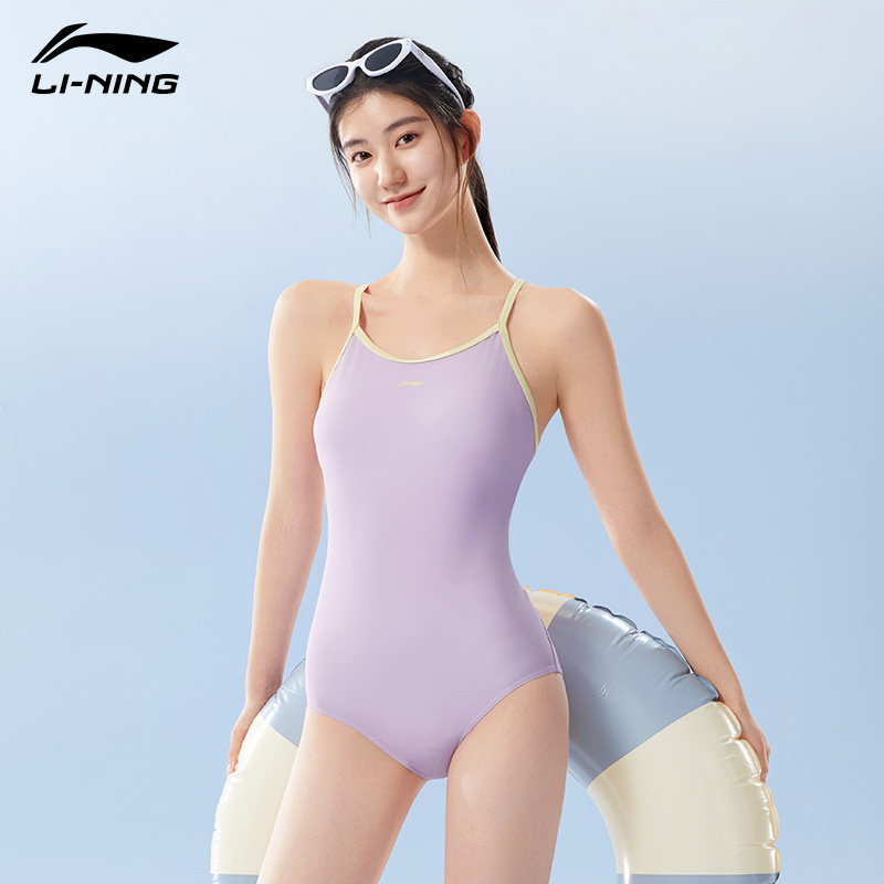 李宁泳衣女三角开叉连体独特绝美性感显瘦成人游泳馆专用微胖泳衣