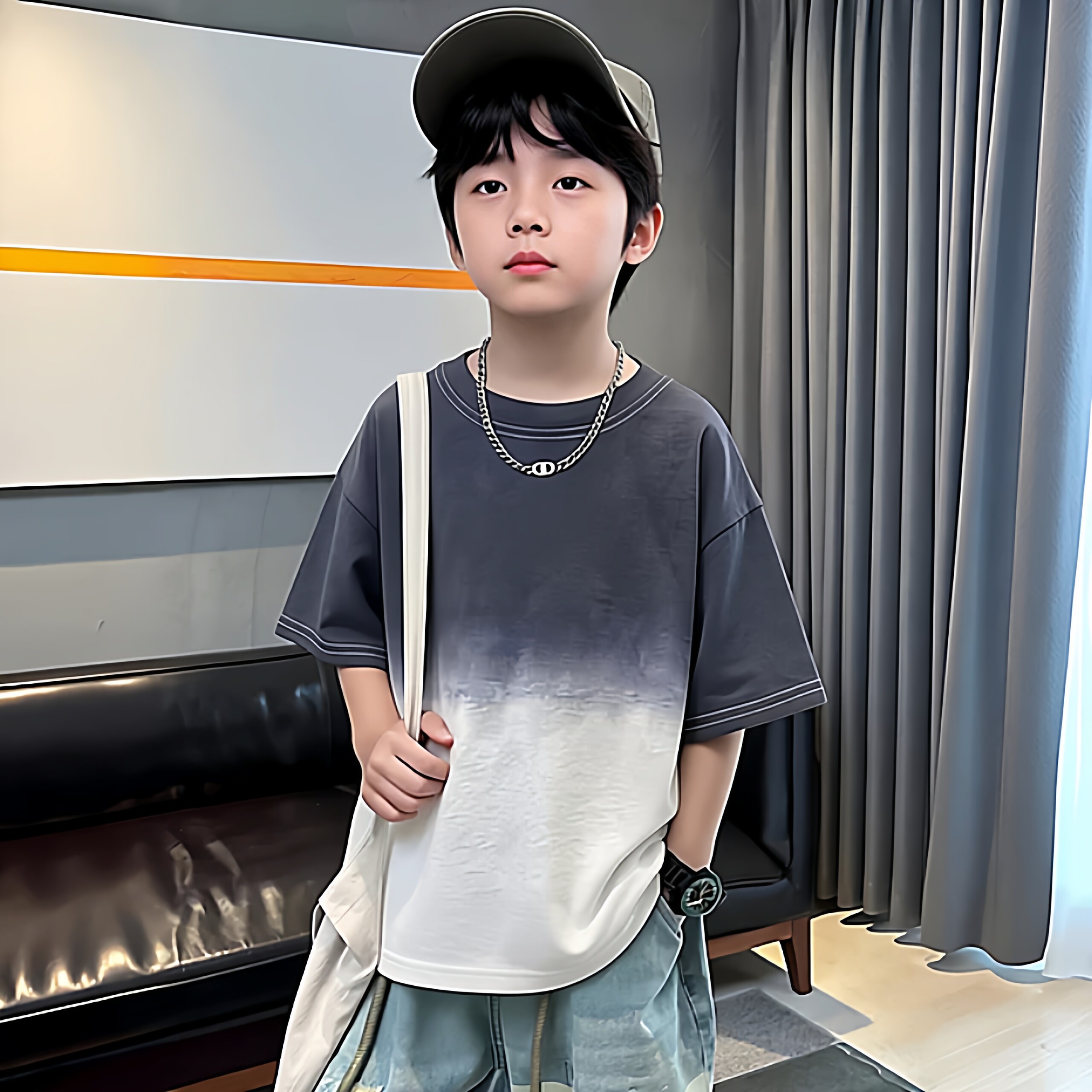 男童短袖T恤夏季2026新款儿童洋气渐变半袖纯棉女童休闲上衣女孩