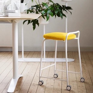 吧台椅可移动静音万向轮滑靠背彩色现代简约前收银台办公高脚凳子