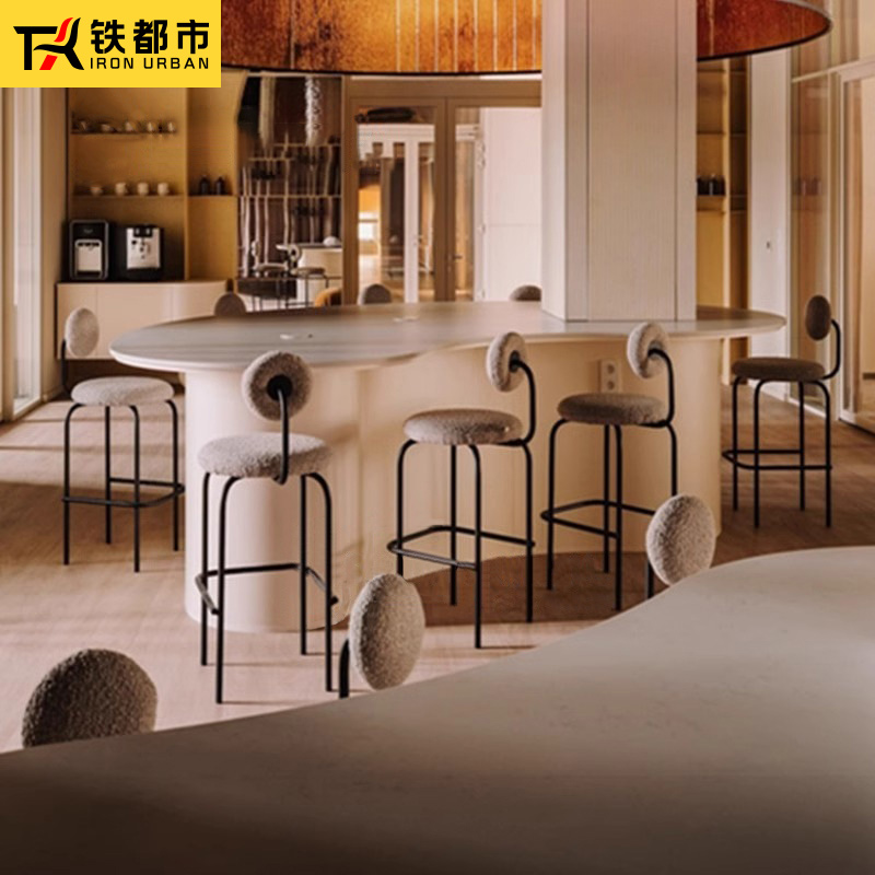 铁都市羊羔绒酒店咖啡厅靠背吧椅