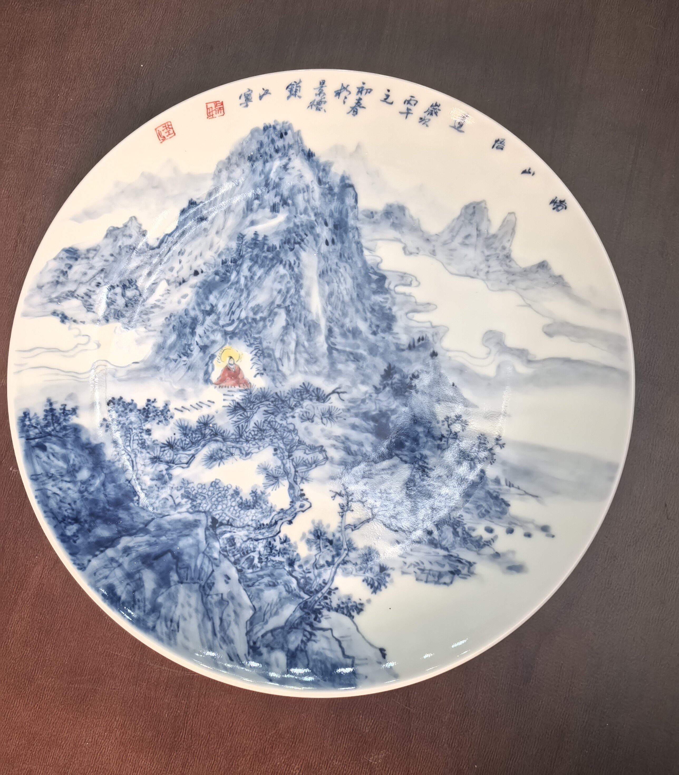 吴江宁老师原创景德镇陶瓷器手绘青花瓷山水挂盘坐盘装饰盘子家居
