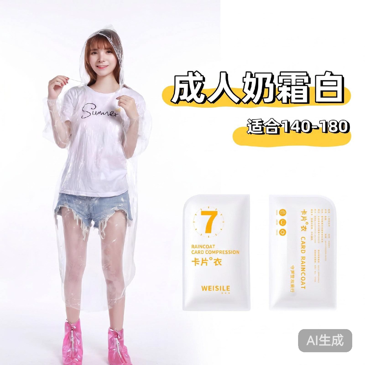 奶霜白一次性雨衣便携卡片式长款加厚户外暴雨成人通用全身旅行