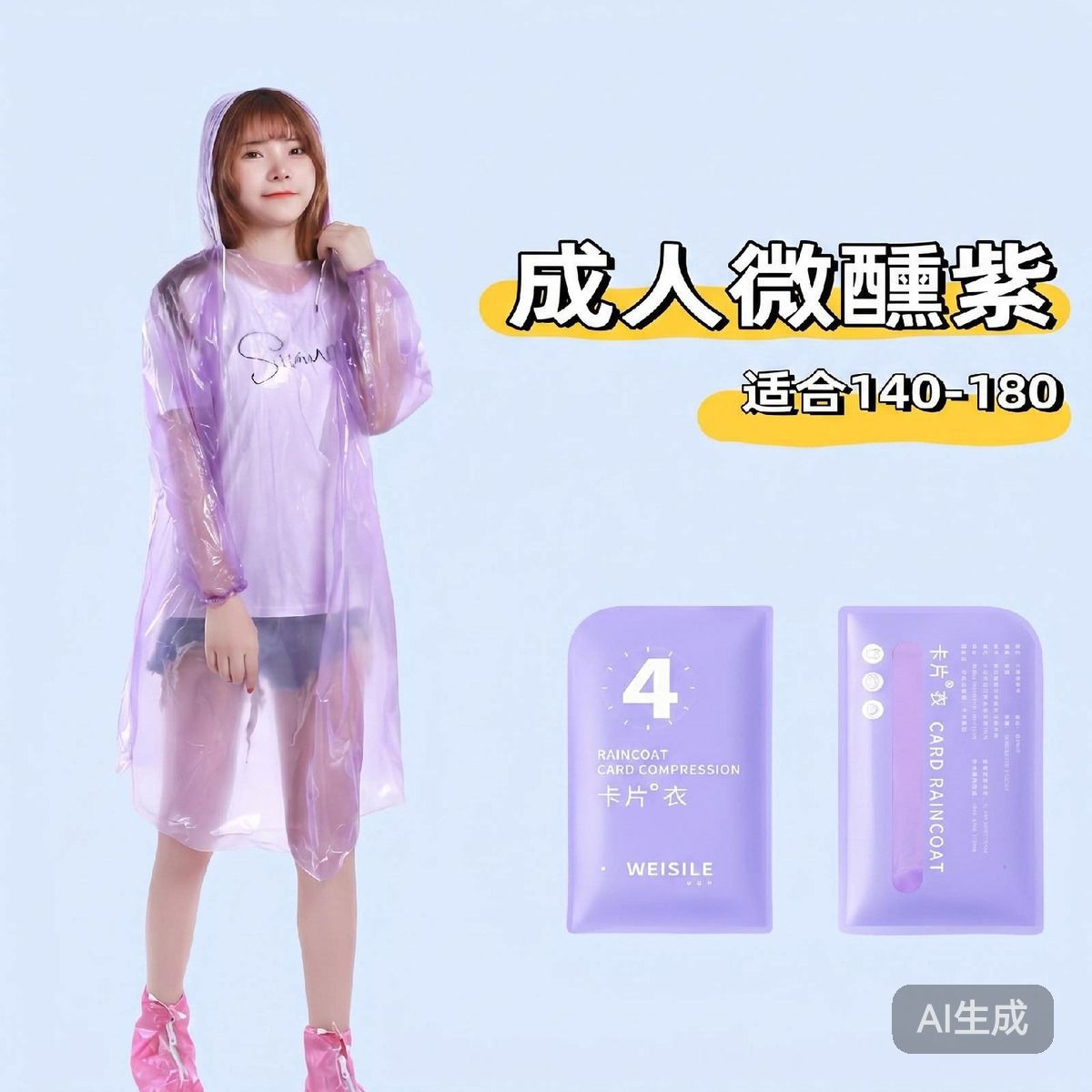 紫色一次性雨衣便携卡片式长款加厚户外暴雨成人通用全身旅行雨披