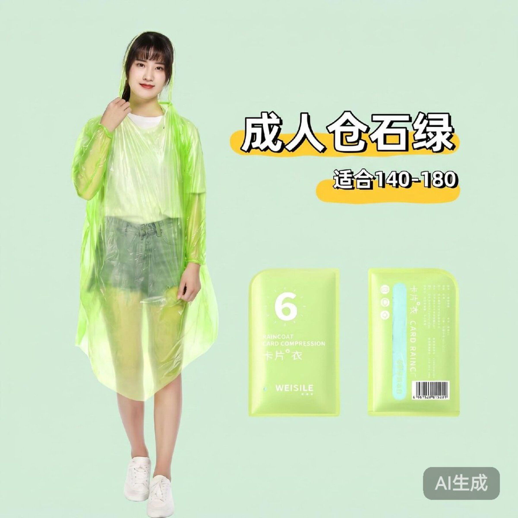 仓石绿一次性雨衣便携卡片式长款加厚户外暴雨成人通用全身旅行