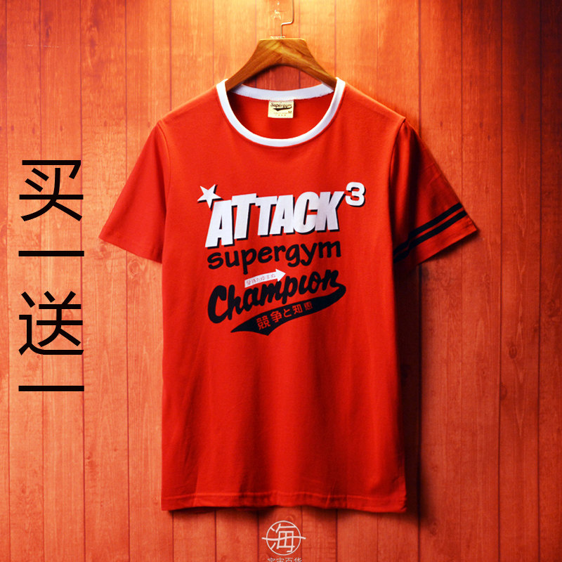 男士运动短袖T恤修身字母印花TEE 潮男休闲运动TEE制服T 买一送一