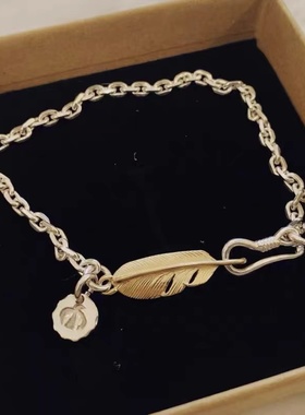 znative原firstarrows职人独立银饰品牌手工复古金羽毛吊坠手链