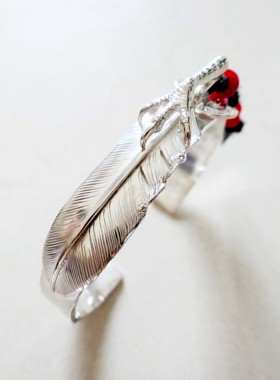 znative原firstarrows雕金师复古印第安十字轮鹰爪羽毛手镯