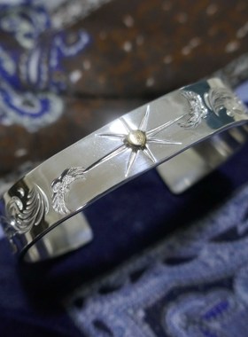 znative原firstarrows职人独立银饰点金八本雕双鹰绕日唐草手镯