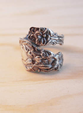 znative原firstarrows雕金师春夏复古古董勺素银戒指宫廷风