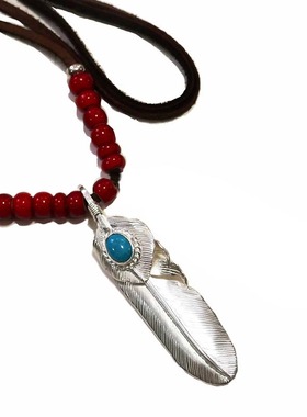 znative原firstarrows雕金师手工高桥风上银松石羽毛吊坠