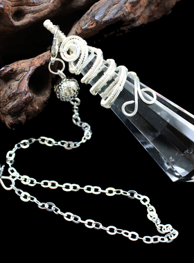 天然白水晶灵摆吊坠大号尾链