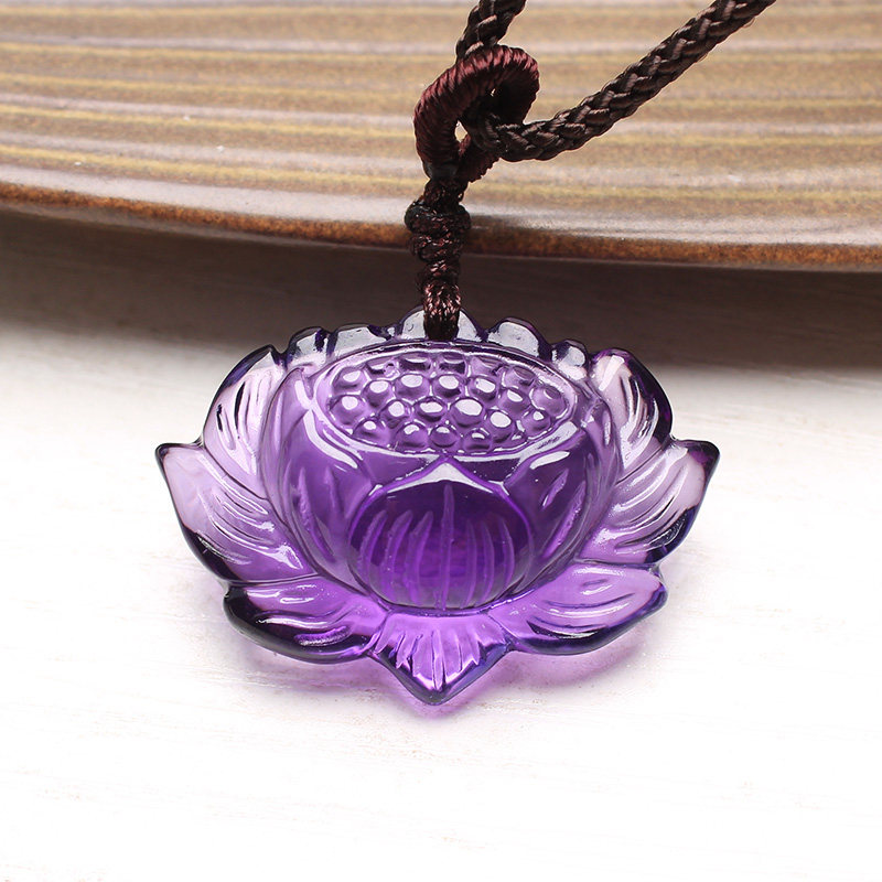 如鸿紫色水晶莲花吊坠男女款挂件项链儿童饰品礼物