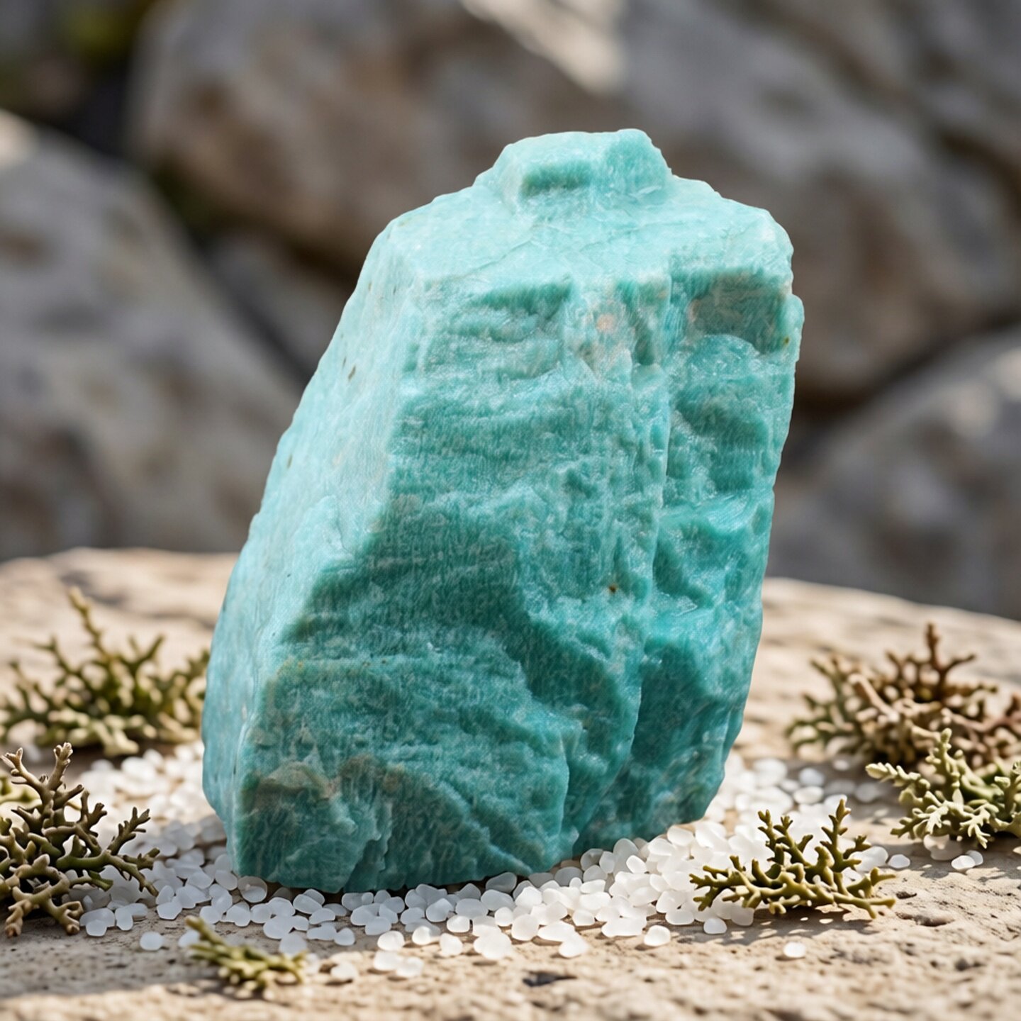 如鸿一物一图天然天河石原石摆件绿色水晶石头矿石雕刻毛料鱼缸石