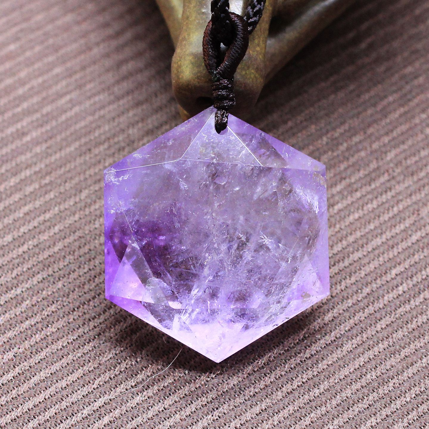 如鸿天然紫水晶六芒星吊坠男女款挂件六边形原石项链