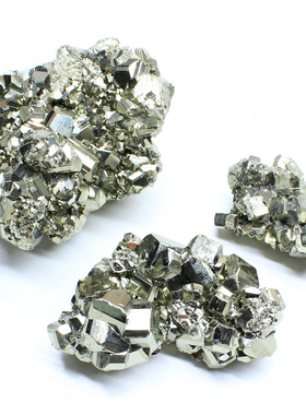 一物一图天然立体黄铁矿黄铜矿水晶原石摆件标本物愚人金财运石头