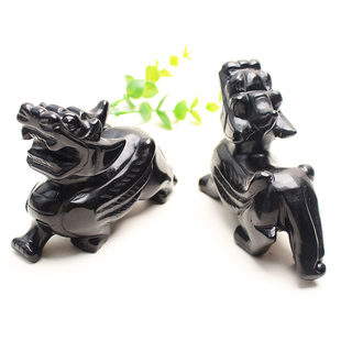 如鸿天然黑曜石原石摆件飞天貔貅家居风水饰品桌面摆设水晶礼物