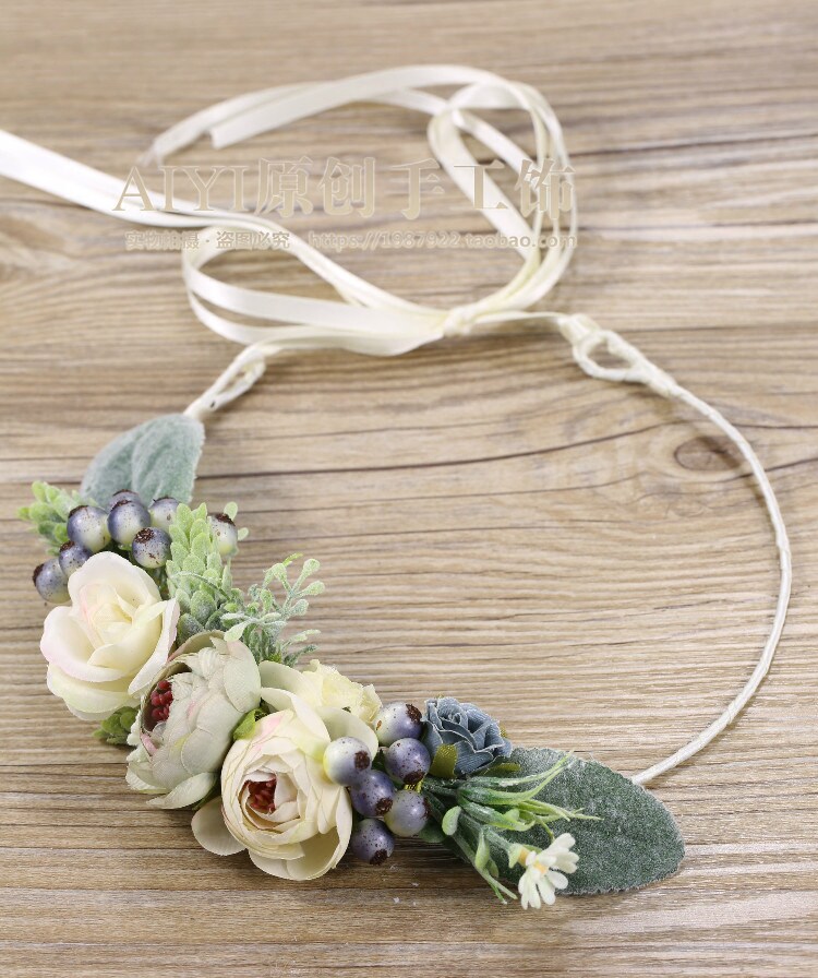 爱丽丝梦游仿真植物清新花朵浆果新娘发带花童摄影伴娘花环头环