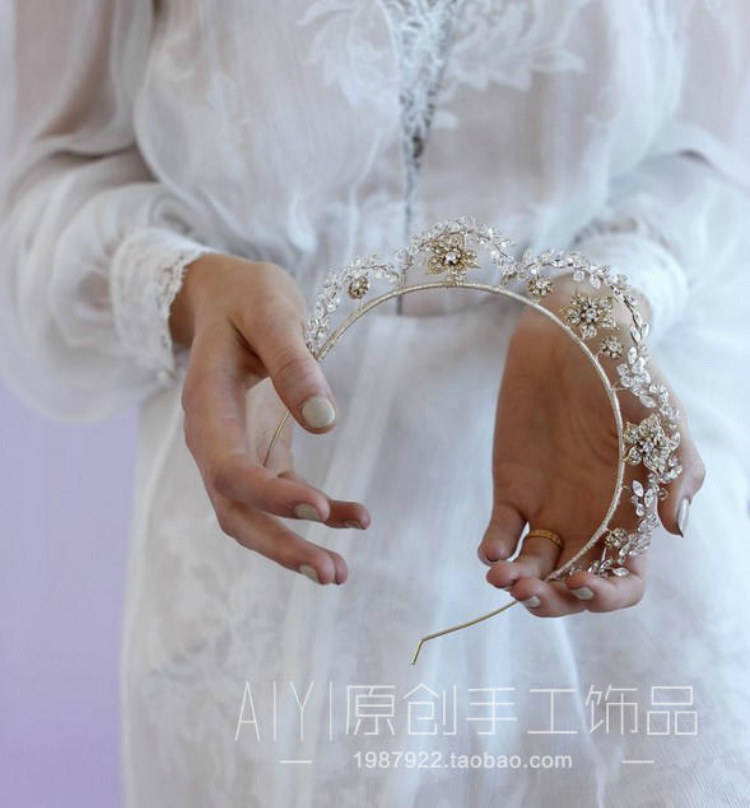 twigs&honey2016同款橄榄枝水钻水晶新娘皇冠发箍发饰