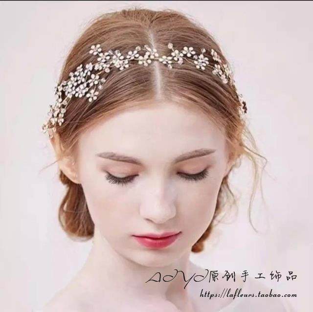小花欧美高端新娘蛋白钻手工发饰