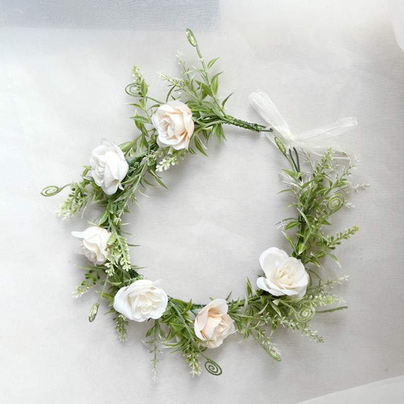 森林系蔷薇新娘花环头饰度假配饰旅游婚纱摄影写真头环结婚头发饰