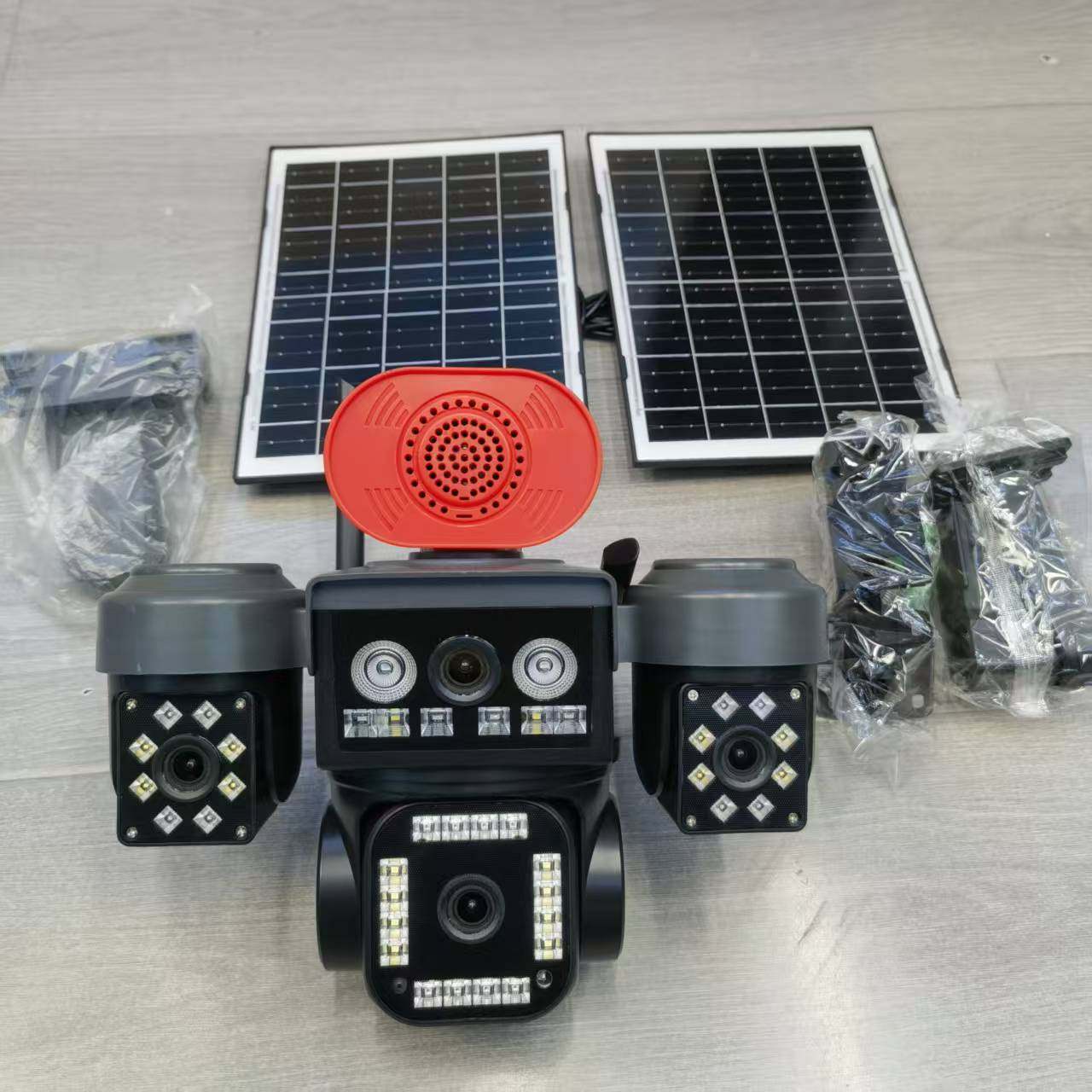 AOV跨境四镜头 okampro 4G摄像头太阳能户外摄像机  camera三云台