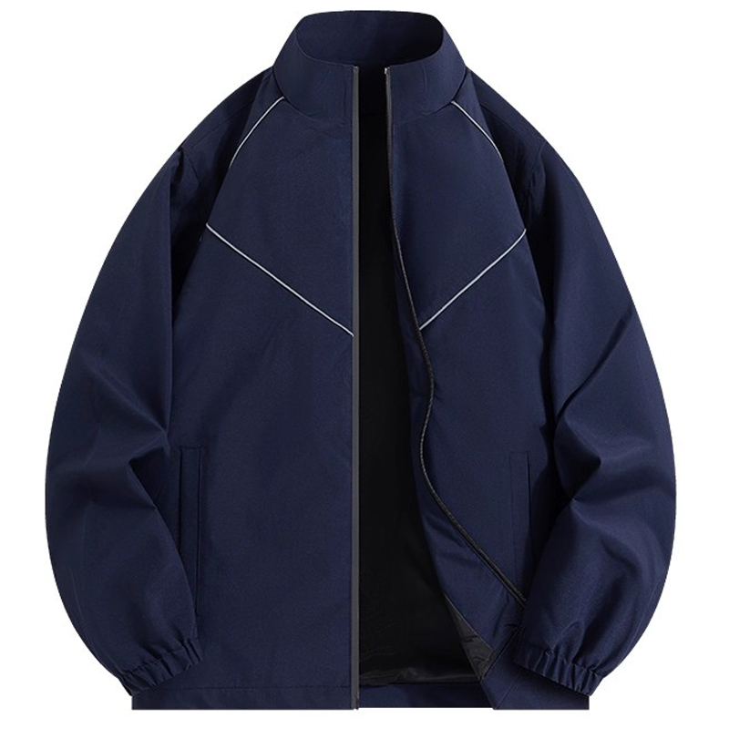 春秋季立领休闲外套男装青少年防水运动夹克纯色宽松款防风上衣服