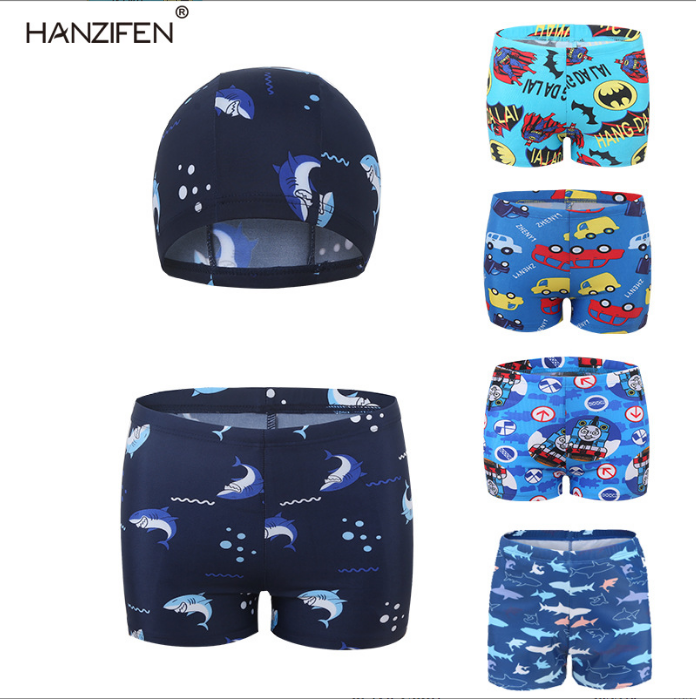 男童泳裤儿童泳衣可爱卡通泳裤小汽车泳裤带帽宝宝平角温泉泳裤潮