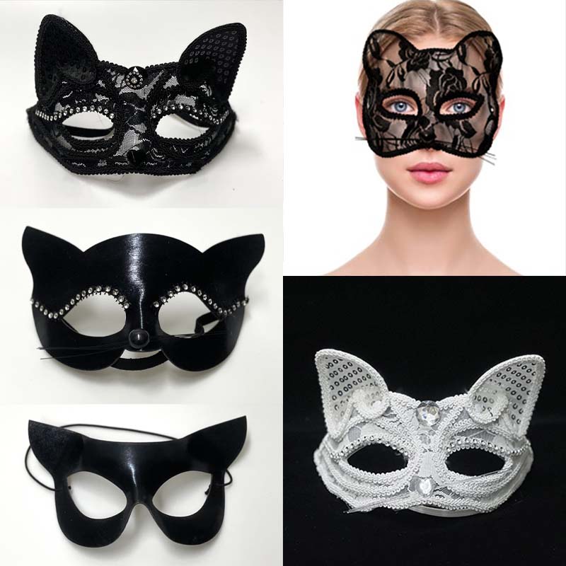 蕾丝性感猫女面具眼罩半遮脸面纱舞会派对兔子猫女郎面罩直播道具