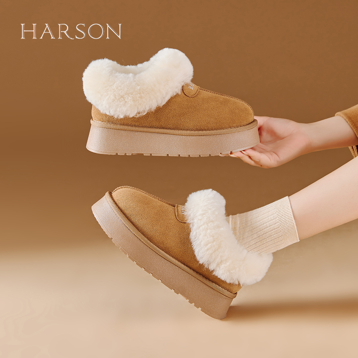 哈森2024年新款冬季加绒雪地靴