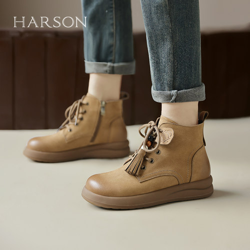 哈森复古英伦风低帮马丁靴