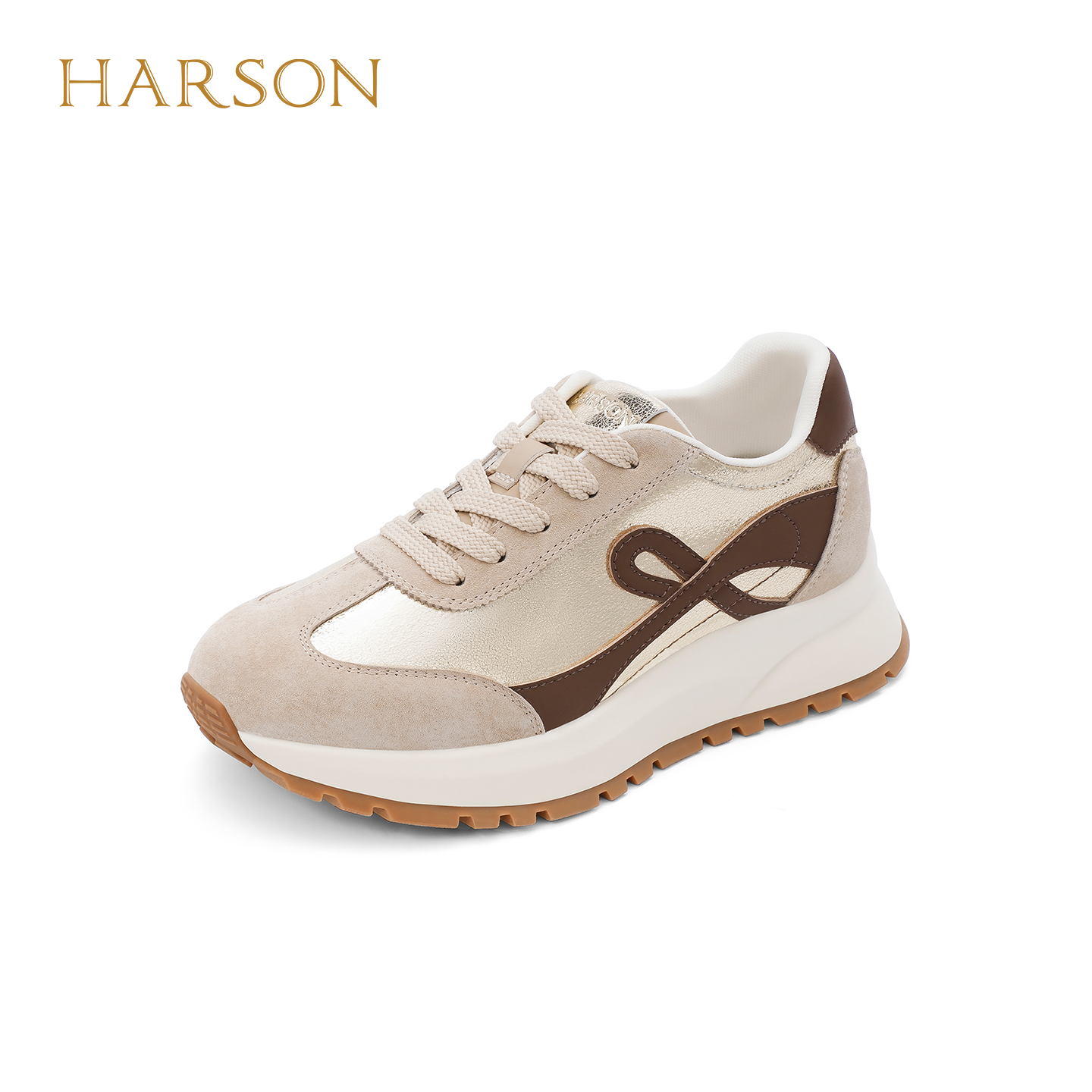 哈森时尚拼色复古运动休闲德训鞋厚底增高女鞋2026新款HCS261602