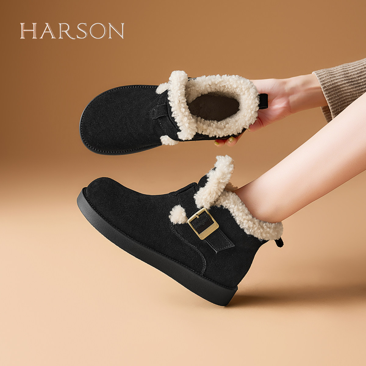 哈森2025新款加绒加厚雪地靴