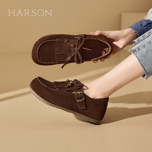 哈森2025新款牛筋底通勤勃肯鞋
